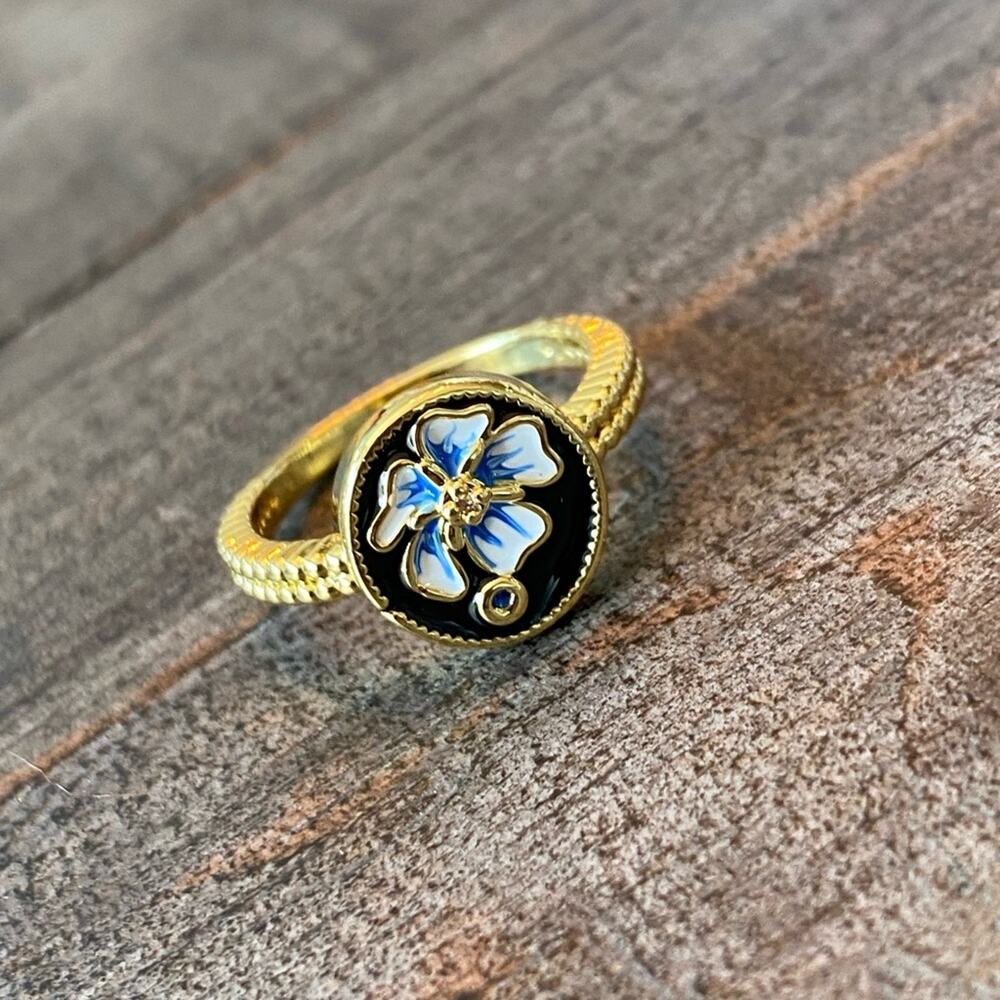 New Blue Floral Statement Ring - image 7